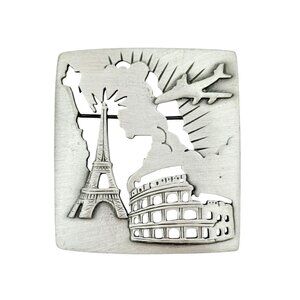 Jonette Jewelry (JJ) travel brooch Silver-Gray Tone Vintage 80s